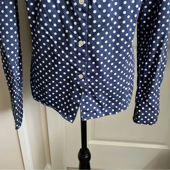 Lauren Ralph Lauren Off Shoulder Polka Dot Button Down Top Blue Sz M - Picture 6 of 15